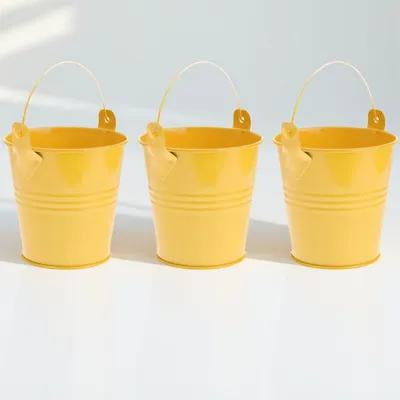CRAFTHROU 3Ud Bucket De Metal Amarillo Para De Y Jardín Rústico