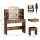 thumbnail image 2 of Vanity escritorio con lighted mirror: makeup vanity set featuring power outlet, cushioned stool, 6 almacenamiento estantes, 2 grande cajones, y 3 - color light con adjustable brightness (brown), 2 of 7