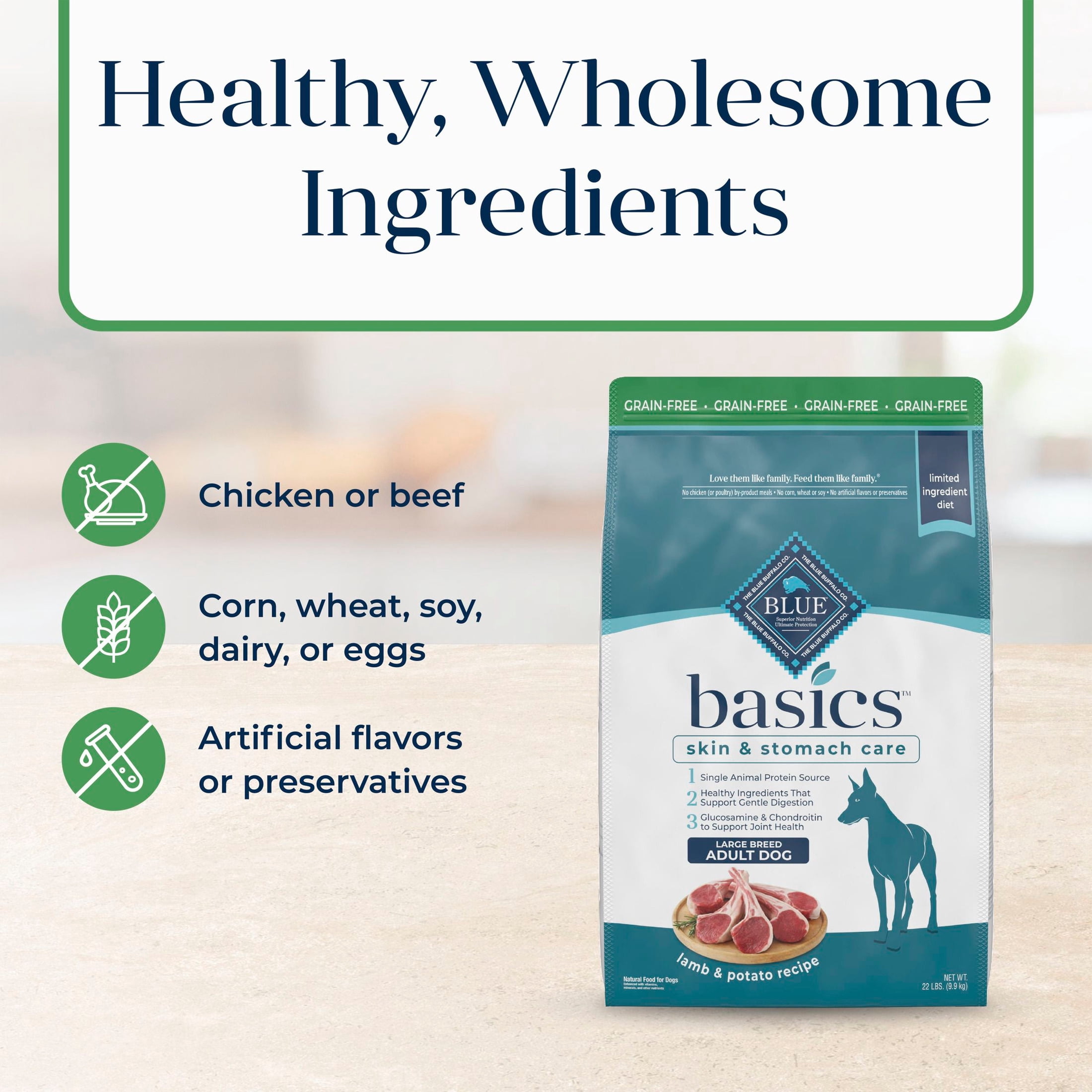 Blue Buffalo Basics Large Breed Dry Dog Food, Lamb & Potato Chicken Free, 22lb Bag