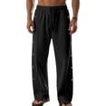 thumbnail image 3 of TANBOM Men's Wide-Leg Straight Casual Pants Drawstring Side Buttons Black 1-Pack 2XL, 3 of 4