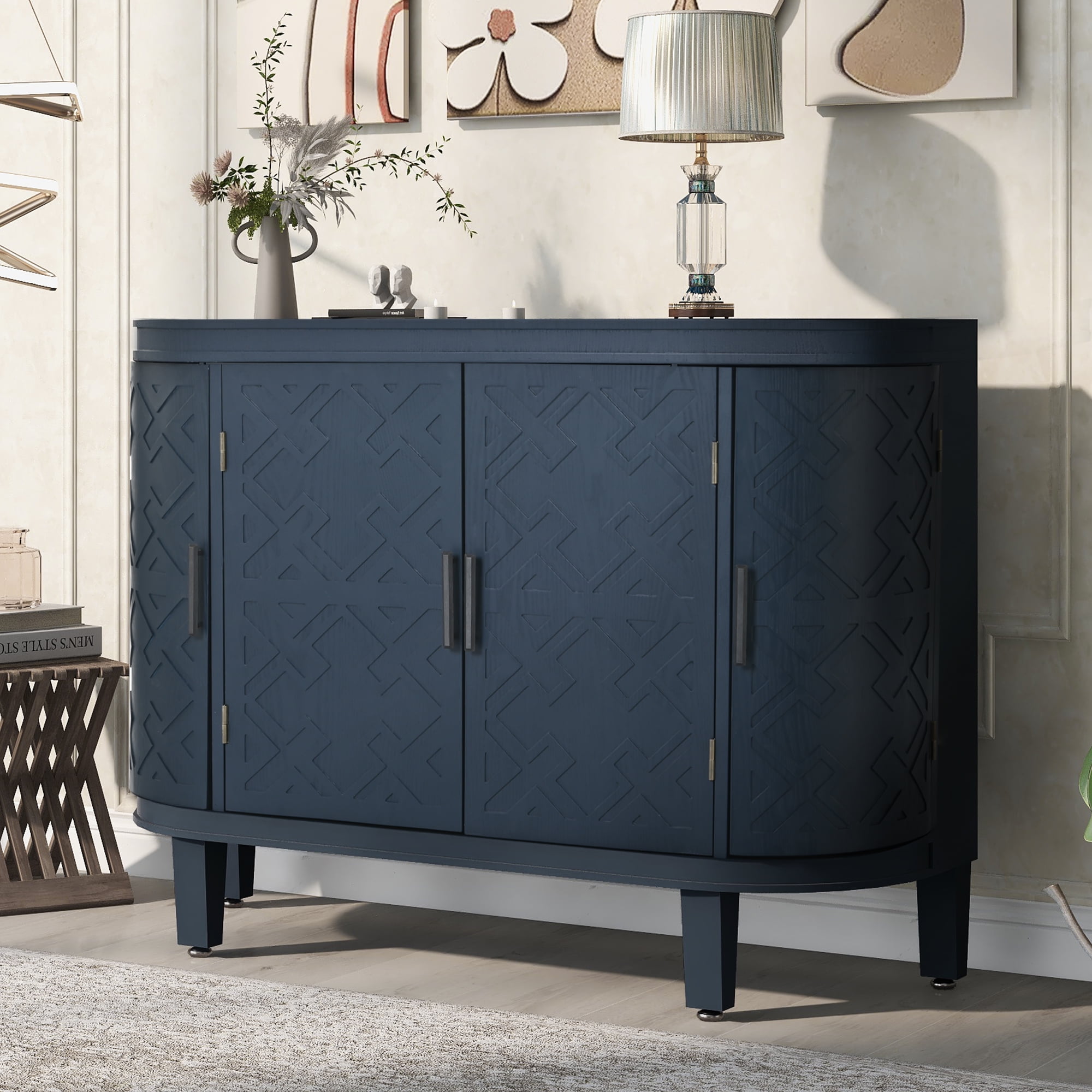 Corner Arc Design Buffet Storage Wooden Sideboard with