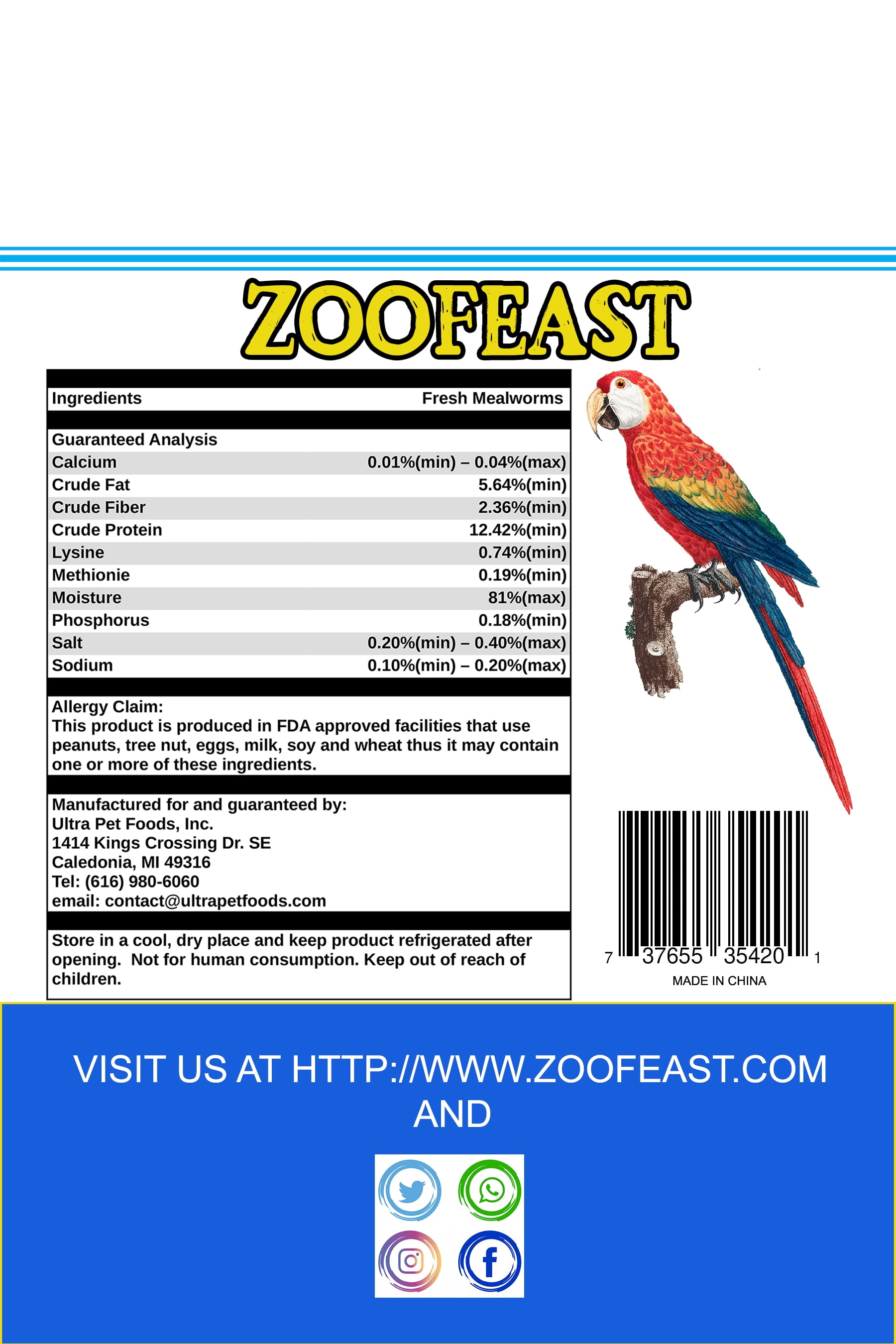 Fresh mealworms (better than live worms) for birds, fish and reptiles - 8.46oz (1600 counts)