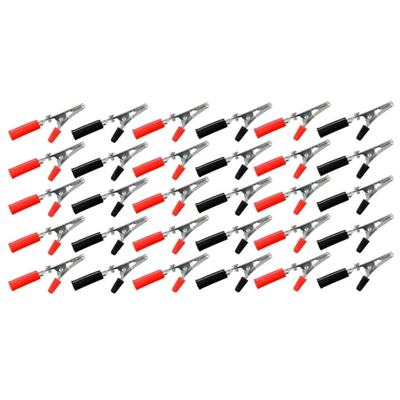 Wideskall Electrical Test Clamps Metal Alligator Clips with Red & Black Plastic Handle Pack of 30
