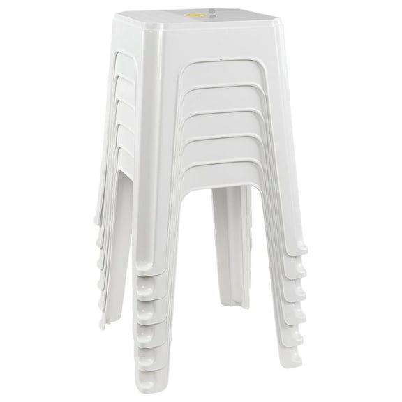 18.7 Inch Plastic Stackable Backless Stools, Classroom Stackable Stools, White, Pack of 6