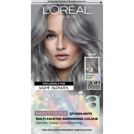 L'Oreal Paris Feria Multi-Faceted Shimmering Permanent Hair Color, Smokey Silver, 1