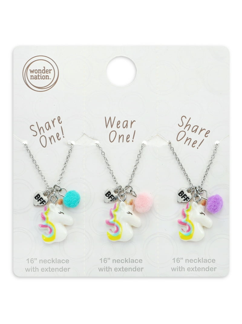Wonder Nation Girl's BFF Unicorn Necklace Set, Multicolored