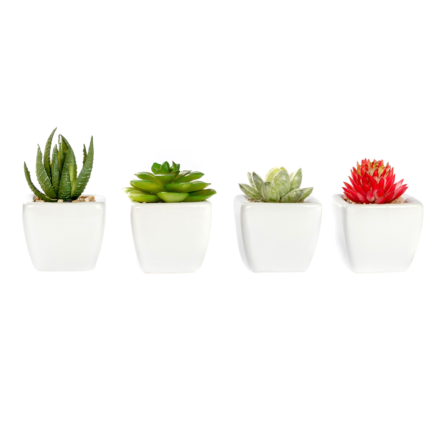 K-Cliffs Set of 4 Mini Faux Succulents in White Squared Ceramic Pots,  4,  2 L x 2 W x 2 H inches, 2lbs