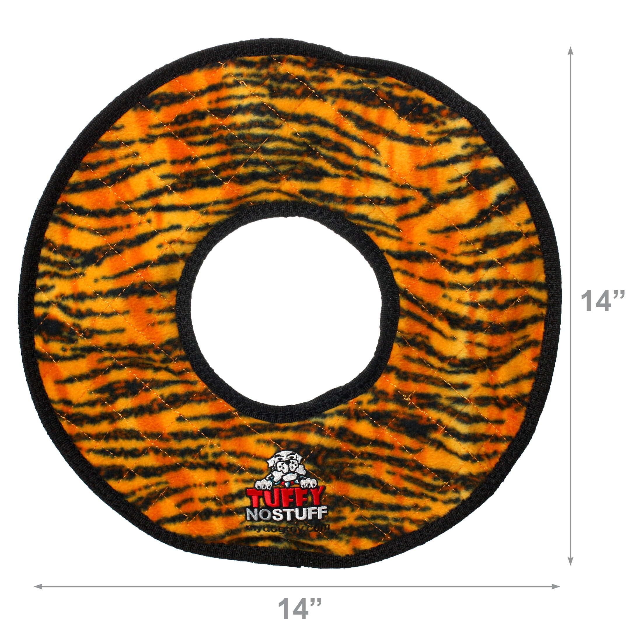 Tuffy No Stuff Mega Ring Tiger Durable Plush Squeaky Dog Toy, 2 Pack