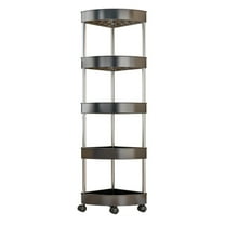 SLYNSHome Bathroom Corner Storage Shelf Organizer 5-Tier Rolling Wheels Space Saving No Drill Drainage Holes Sturdy Plastic Stainless Steel