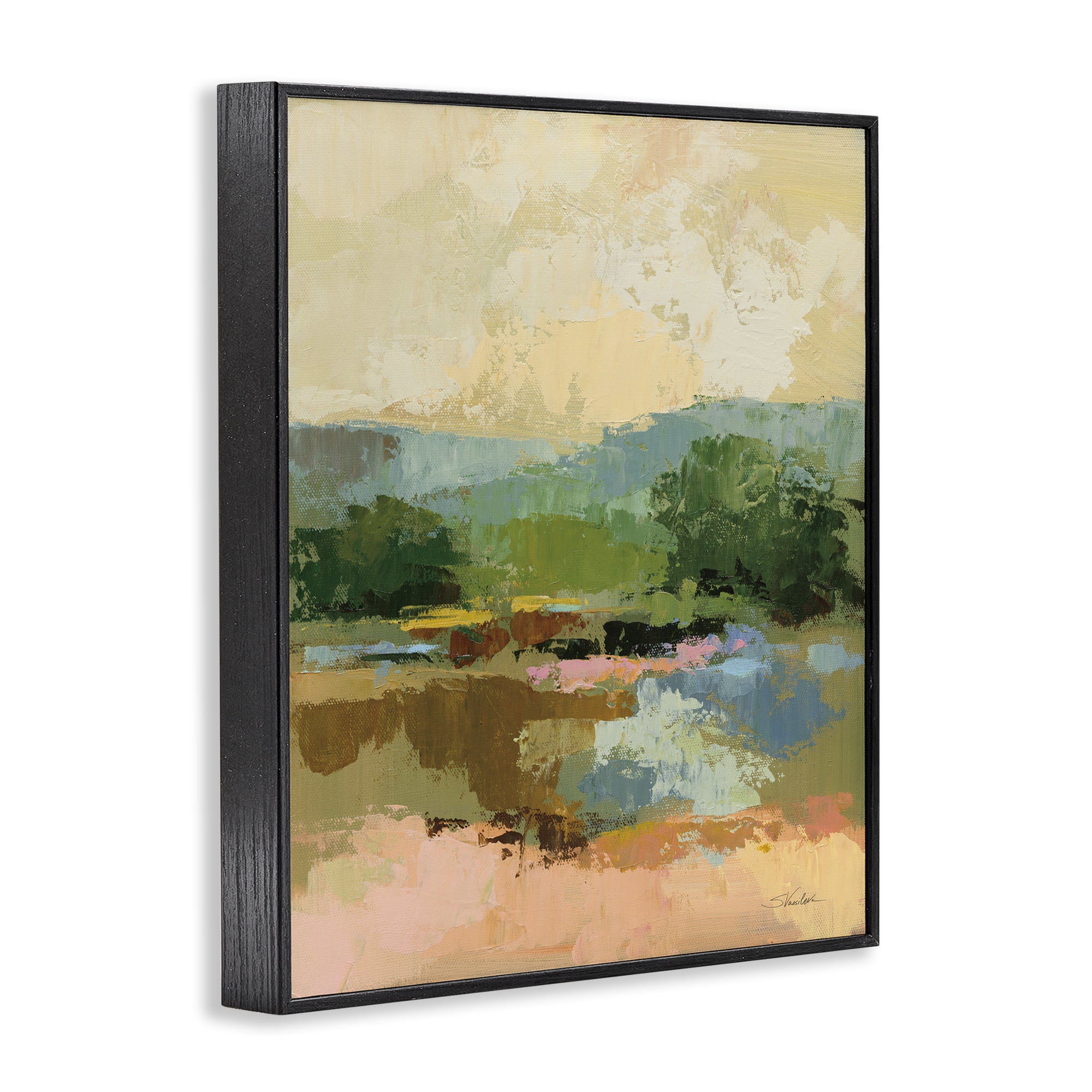 Stupell Industries Across The River View Landscape Painting Black Framed Art Print Wall Art, 11 x 14