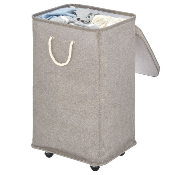 mDesign Large Polyester Rolling Laundry Hamper with Wheels, Lid, Handles, Taupe