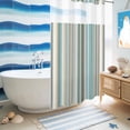 thumbnail image 5 of No Hook Shower Curtain, Light Blue Striped Shower Curtains for Bathroom with See Through Top Window, Farmhouse Thin Line Modern Abstract Art Waterproof & Washable Bath Curtain Stand Up Stall 36"x72", 5 of 9