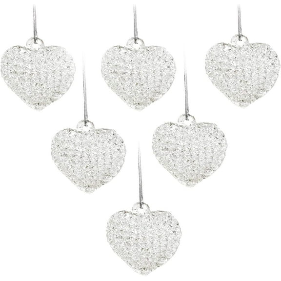4E’s Novelty Clear Glass Heart Ornaments (Set of 12) Mini Spun Glass Christmas Ornaments for Christmas or Valentines Day Tree Decoration