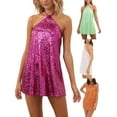 thumbnail image 5 of Douhoow Women Sparkly Sequin Mini Dress Halter Tie-up Backless Elegant Party Dress, 5 of 6