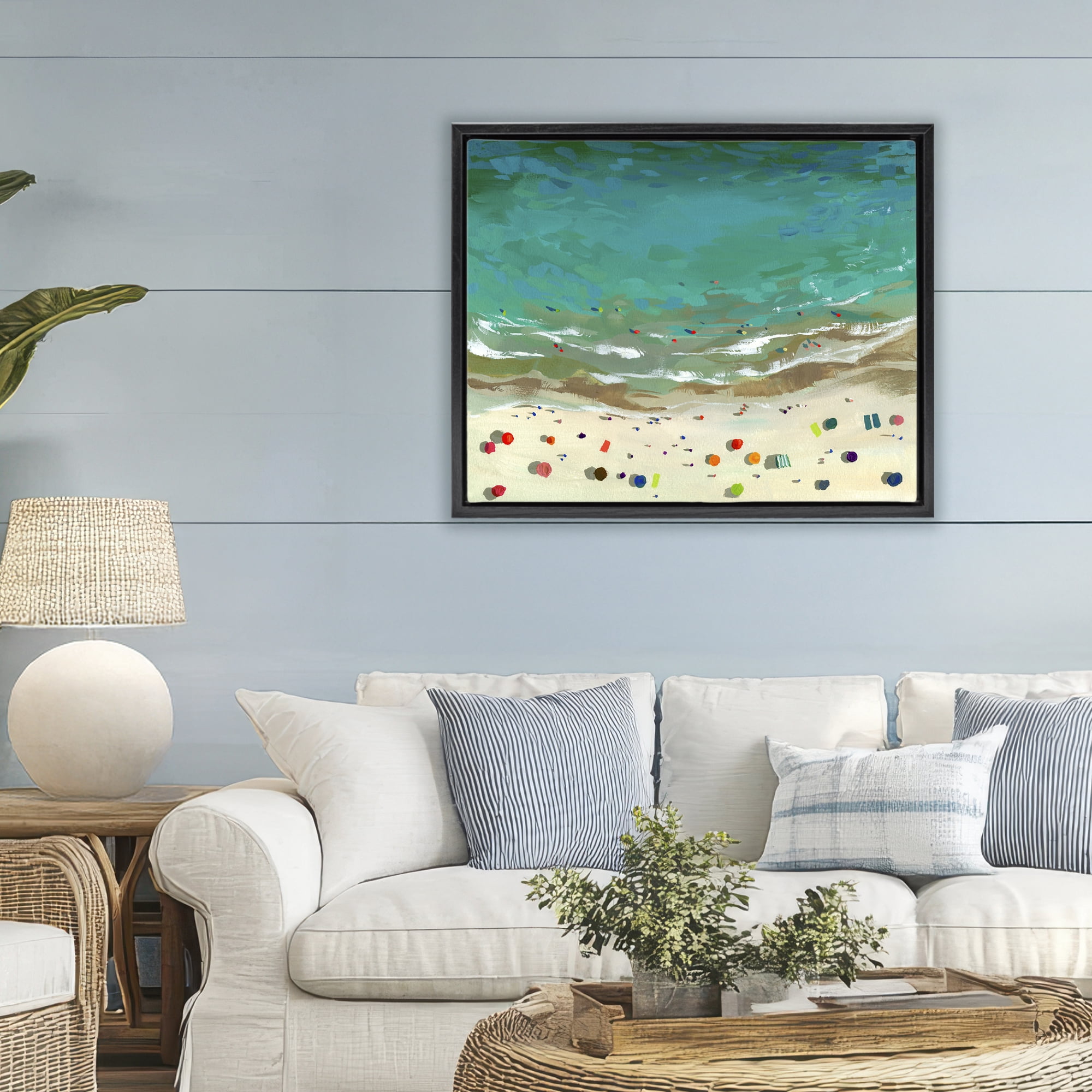 Stupell Industries Aerial Turquoise Shoreline Black Framed Floater Canvas Wall Art, design by Brook Page