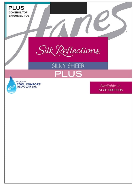 Hanes Silk Reflections Sheer Control Top Pantyhose, Enhanced Toe (Plus Size) Jet PPET Women's