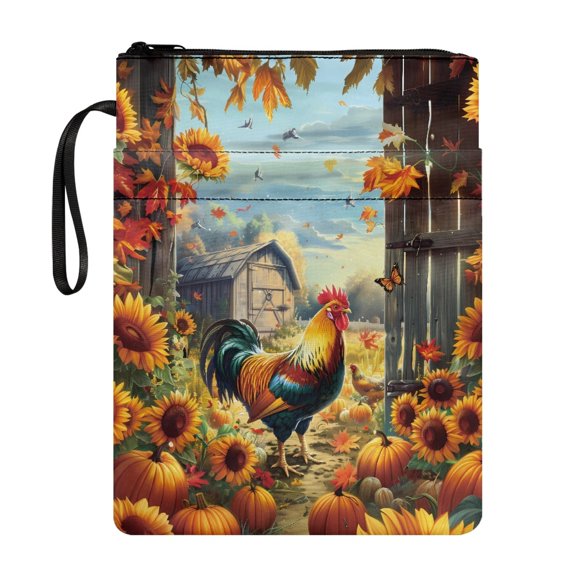 HELLHERO Rooster Book Protector Tote Bags for Book Protection Book Organzoer Holder Polyester Fabric with Lightweight and Waterproof