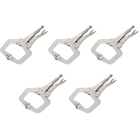 EPOTOOR 5-Pack 11 Inch Locking C-Clamp Adjustable Pliers, C-Pliers Welding Clamps Set with Swivel Pad Vise Jaws for Home & Workshop Use