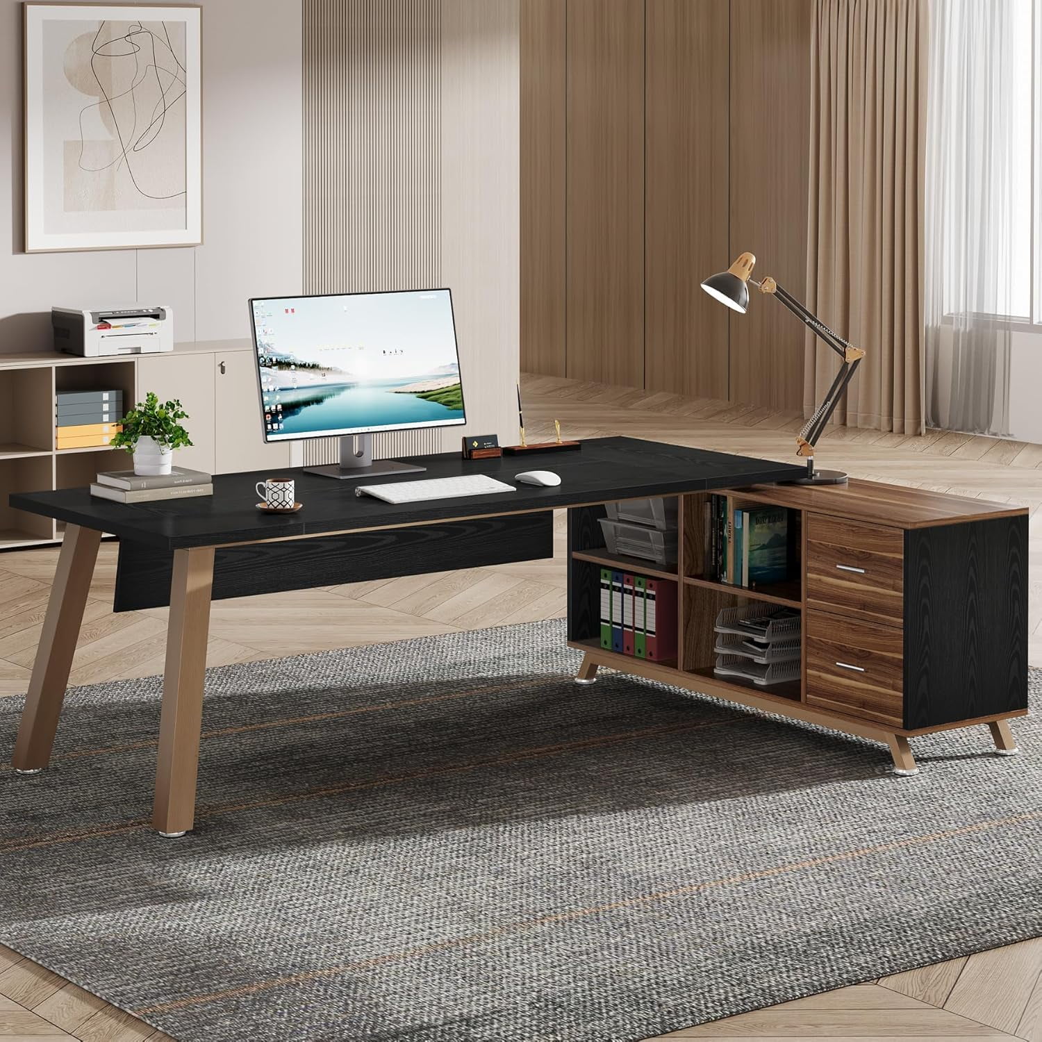 Tribesigns 71-Inch Executive Desk, L-Shaped Desk with 55-Inch Cabinet