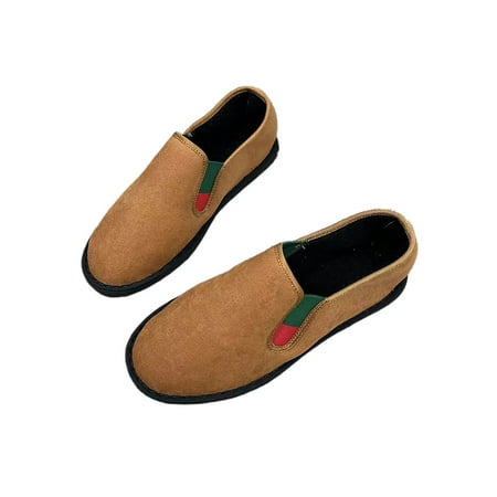 

Lacyhop Mens Loafers Slip-On Flats Casual Warm Shoes Walking Breathable Loafer Slippers Lightweight Plush Lined Orange-brown 6