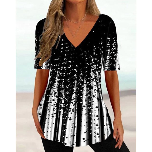 RWJDXD RWJDXD T-shirt Simple d'Été pour Femmes, Col en V, Manches Courtes, Mode Décontractée