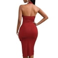 thumbnail image 3 of Lu's Chic Women's Cut Out Bodycon Dress Glitter Rhinestone Wrap Keyhole Ruched Halter Backless Midi Club Dresses High Slit Clubwear Night Out Outfit Party Midi Dresses Red Burgundy Medium, 3 of 3