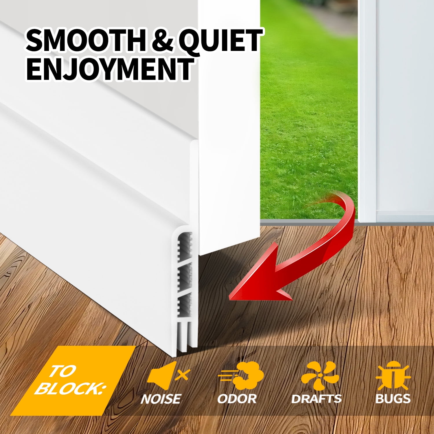 propuri Door Draft Stopper Insulator Door Sweep Weather Stripping Noise Stopper,2 Pack White