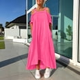 thumbnail image 2 of Women's Cold Shoulder Dresses Loose Square Neck Textured Midi Dress with Pockets Breathable Vacation Summer Dress Hot Pink L, 2 of 9