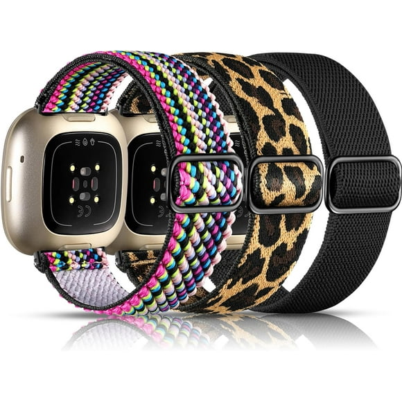 Tianle Bracelets Compatibles avec Fitbit Versa 3/ Sense/Versa 4/ Sense 2 Bracelet de Montre, Lot de 3 Bracelet de Sport en Tissu Extensible Ajustable pour Fitbit Versa 3 Montre et Bracelets de Montre Intelligente Fitbit Sense