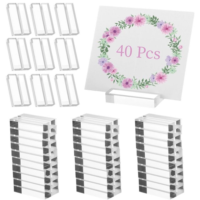 40 Pcs Acrylic Place Card Holders, Transparent Sign Holders, Menu Holders with Card Slot, Table Numbers Display Stands for Wedding Party Banquet Meeting