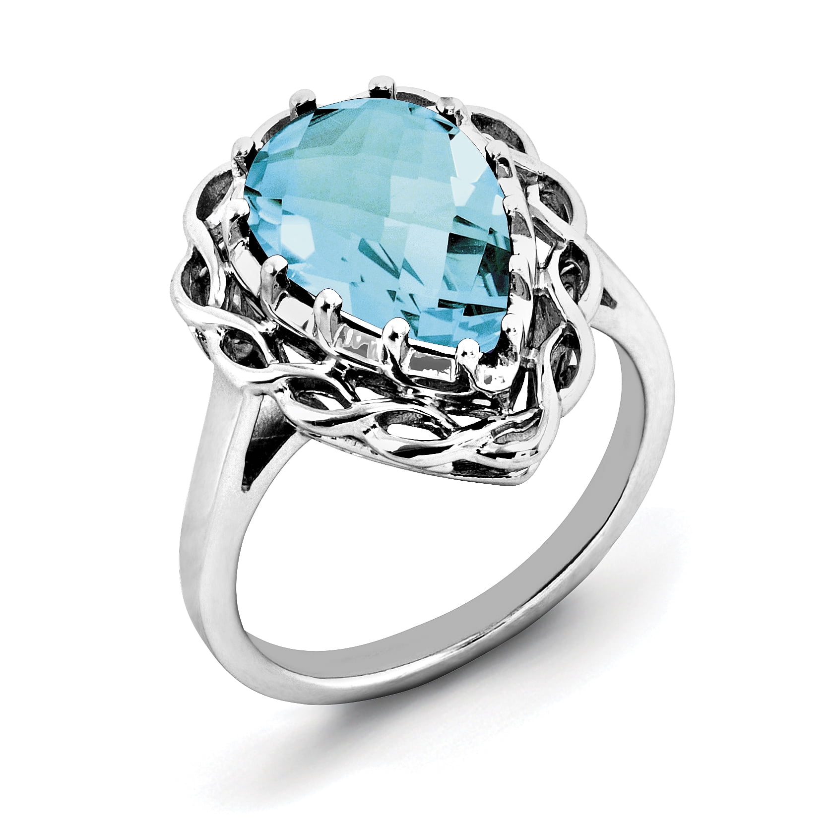 Sterling Silver Checker-Cut Light Swiss Blue Topaz Ring by