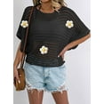 thumbnail image 3 of Dycnvjo Womens Crochet Tops Flower Hollow Out Cover Up Short Sleeve Knit Pullover Sweater Summer Beach Cover Up Black One Size, 3 of 6