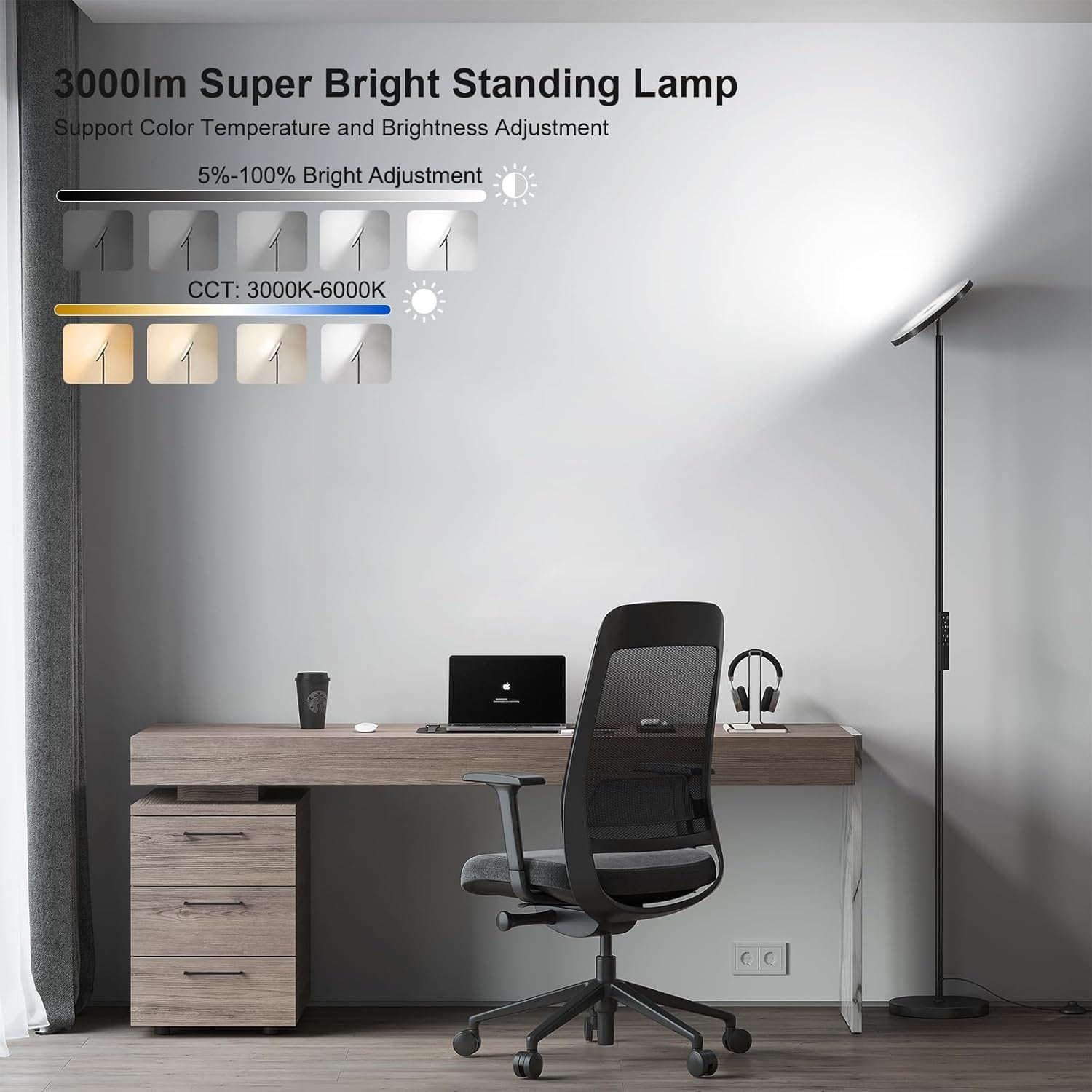 Floor Lamps for Living Room, 32W/3000LM Super Bright LED Floor Lamp with Remote Control, 69" Tall Standing Lamp with Stepless Dimmable, Modern Corner Lamp for Bedroom, Office