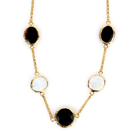 ELYA Gold-Plated Mother of Pearl and Onyx Necklace