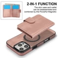 thumbnail image 6 of for iPhone 16 Pro Case, Compatible with MagSafe, Detachable Magnetic Wallet Case with PU Leather Kickstand Card Slots Shockproof Protection 2 In 1 Function Case for iPhone 16 Pro, Rosegold, 6 of 8