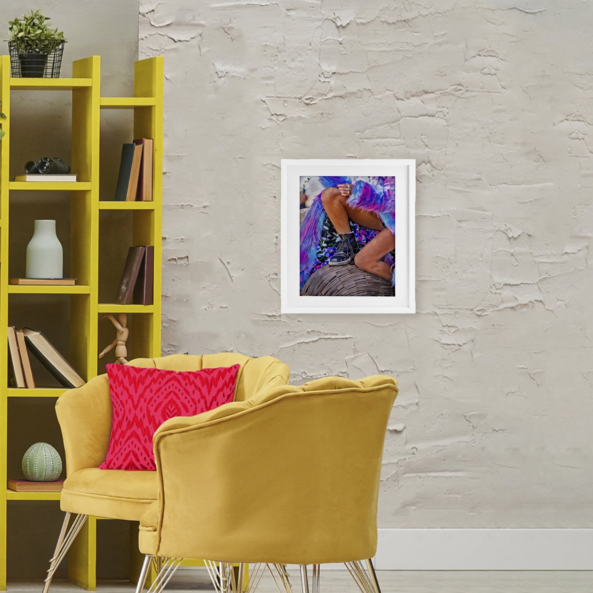Purple Fur & Boots White Framed Print Under Glass, design by Jesse Keith