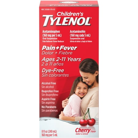 Children's TYLENOL Pain + Fever Medicine, Dye-Free Cherry, 8 fl. oz, 1 ea (Pack of 2)