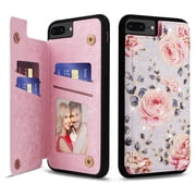 TECH CIRCLE For iPhone 8 Plus/7 Plus Wallet Case with Card Holder,PU Leather Kickstand Flower Case Magnetic Clasp Kickstand Shockproof Protective Cover for Apple iPhone 8 Plus/7 Plus 5.5",Rose