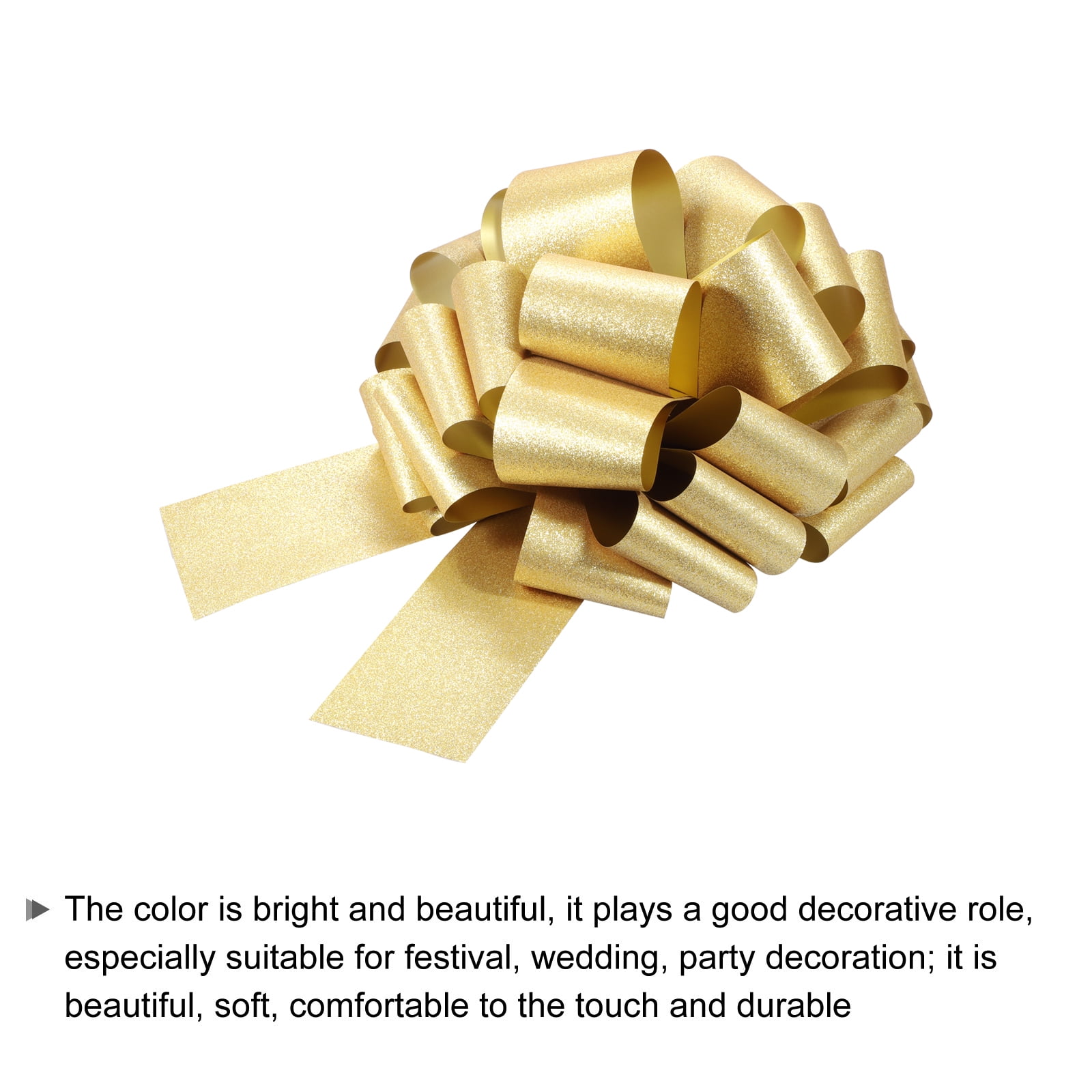 2pcs 16 Inch Large Pull Bow Glitter Gift Wrapping Big Pull Bows Ribbon Gold for Wedding Baskets Presents Christmas Party