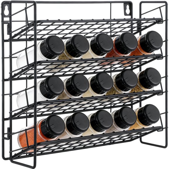 4-Tier Metal Spice Organizer Rack Free Standing & Wall-Mount Seasoning Jars Shelf for Kitchen, Black