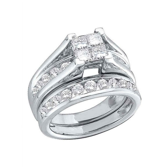 10kt White Gold Womens Princess Diamond Bridal Wedding Engagement Ring Band Set 1/2 Cttw