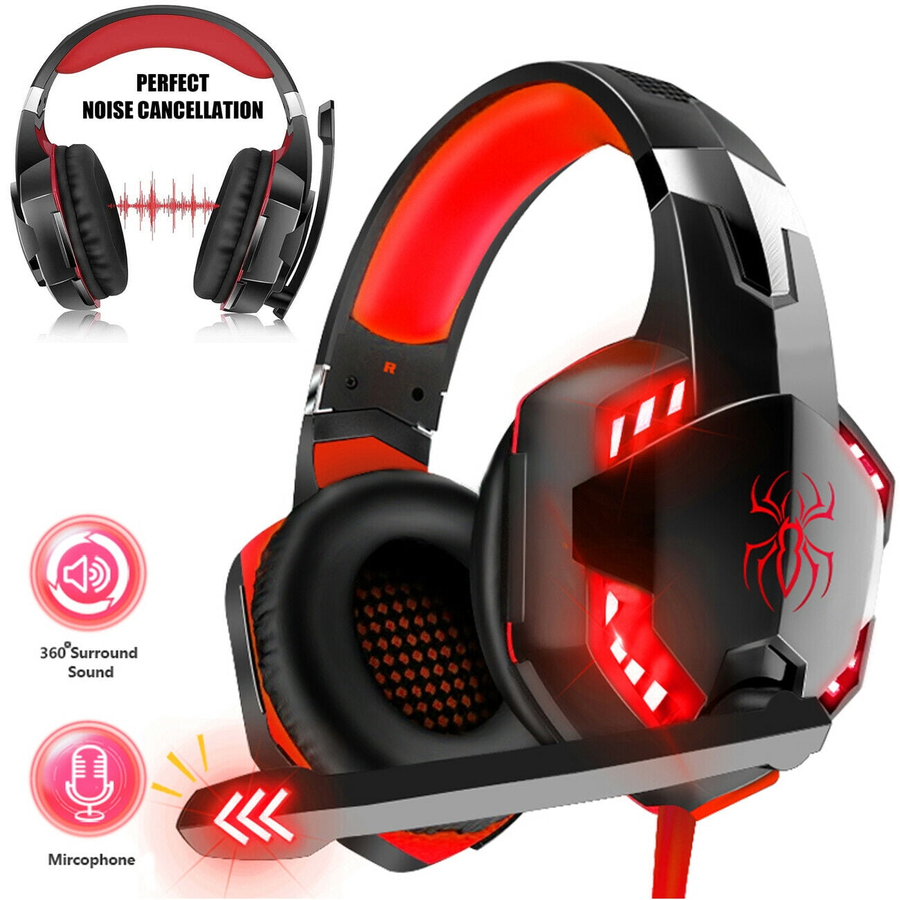 3.5mm Gaming Headset Mic LED Headphones Stereo Bass Surround For Xbox One PS4 Red - Walmart.com