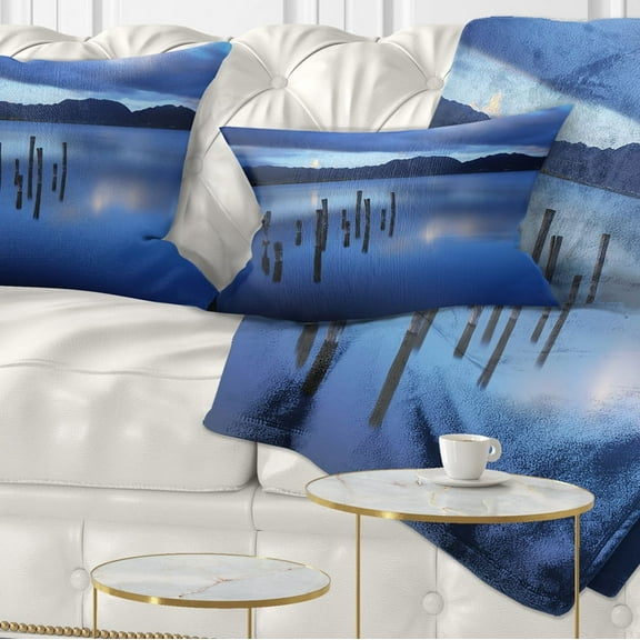 Designart Dark Blue Sea with Pier Remains - Seascape Throw Pillow - 12x20