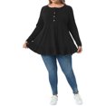 thumbnail image 2 of Agnes Orinda Plus Size Tunic Tops for Women Button V Neck Long Sleeve Ruffled Hem Swing Flowy Blouses 4X Black, 2 of 6