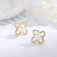 thumbnail image 3 of 14K Gold Flower Earrings for Women, Freshwater Pearl Studs, Beautiful Holiday Gift for Her, Elegant Jewelry for Special Occasions, 3 of 4