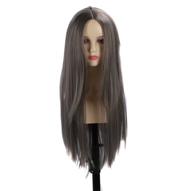 M Buder Peluca Larga Lacia con Red Integrada Parte Central Resistente al Calor Tono Gris 63.5 cm / 25 inches