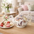 thumbnail image 2 of STP GOODS Wildflower Meadow Bone China Teapot in Gift Box 33.8 fl oz (1 L) Floral Kitchen Teapot for Loose Tea Bone China Tea Pot Tea Brewer Tea and Coffee Pot Kettle for Blooming Teas, White Purple, 2 of 6