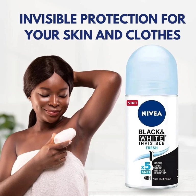 NIVEA, Roll On Deodorant for Women, Black & White Invisible Fresh
