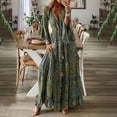 thumbnail image 1 of LOVZFMLL Mode Femmes Col en V Imprimé Manches 3/4 Patchwork Robe Longue Décontractée Vert P, 1 of 6