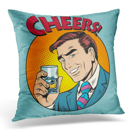 ARHOME Comic Cheers Toast Celebration Man Pop Retro Style Alcohol Pillow Case Pillow Cover 20x20